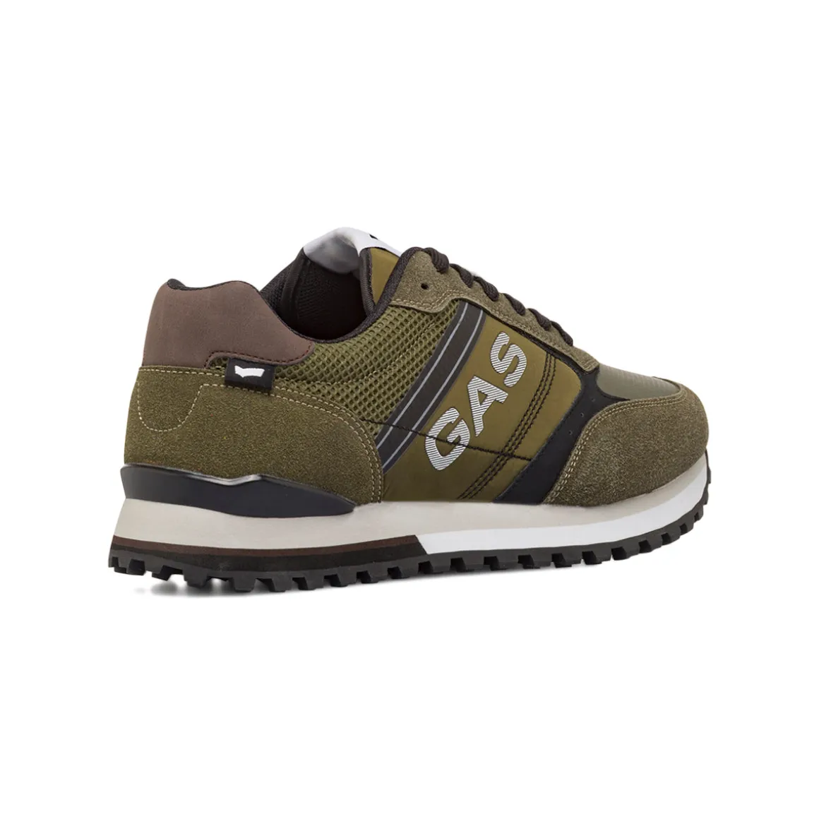 Sneakers casual verde militare da uomo con logo laterale Gas