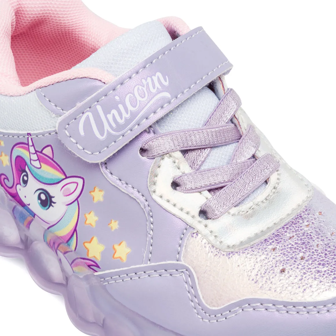 Sneakers con luci e strappo lilla da Bambina Unicorno
