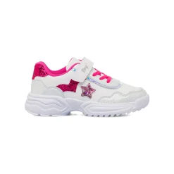 Sneakers da bambina bianche con dettagli fucsia glitter e stella Primigi