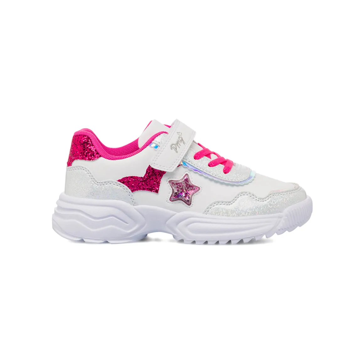 Sneakers da bambina bianche con dettagli fucsia glitter e stella Primigi