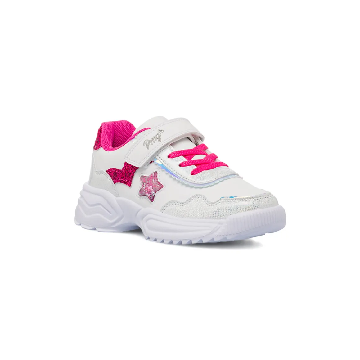 Sneakers da bambina bianche con dettagli fucsia glitter e stella Primigi