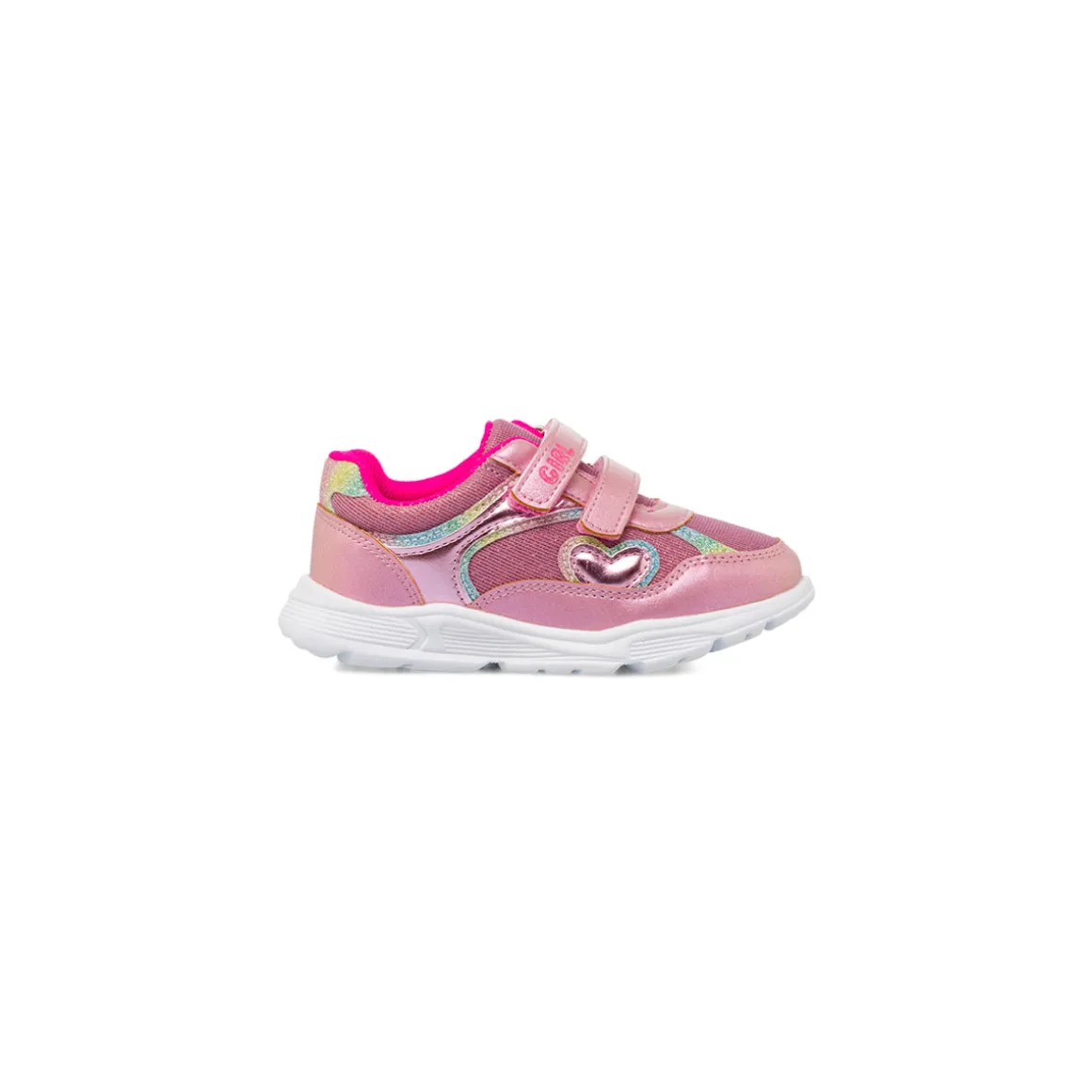 Sneakers da bambina rosa Chicco con cuore glitter e chiusura a strappi