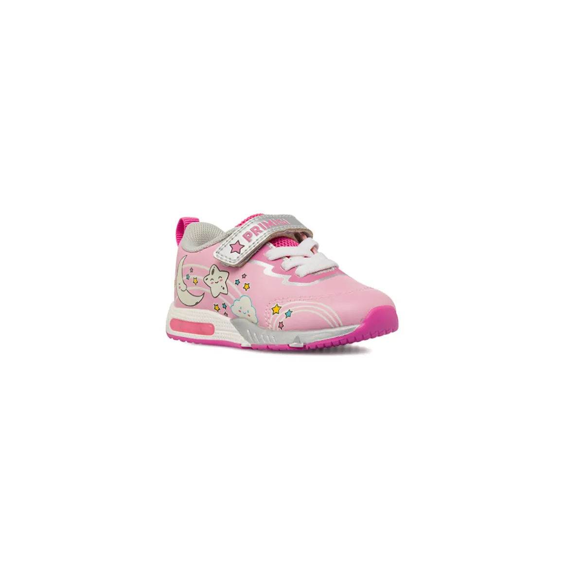 Sneakers da bambina rosa con disegni luna e stelle e Luci Primigi