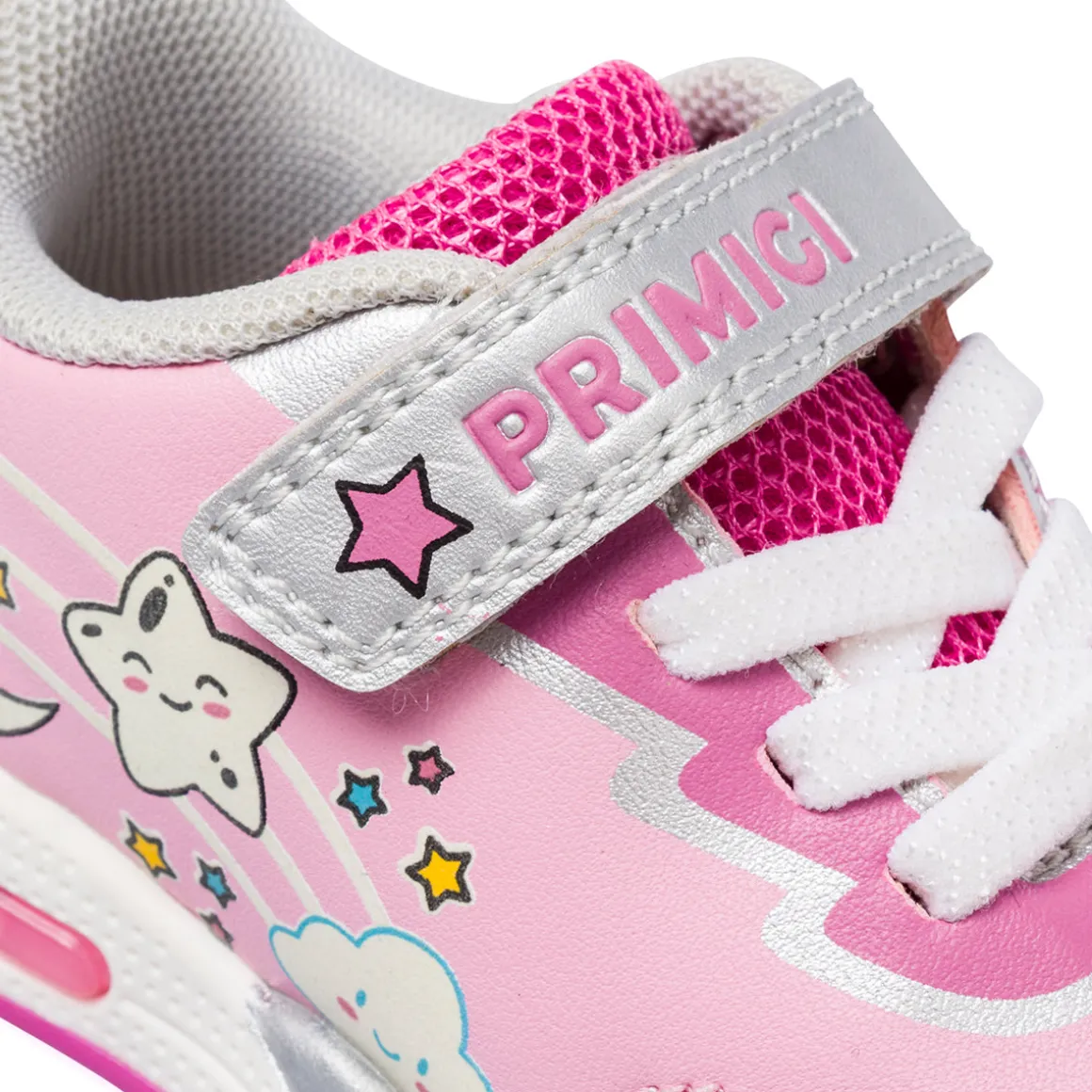 Sneakers da bambina rosa con disegni luna e stelle e Luci Primigi