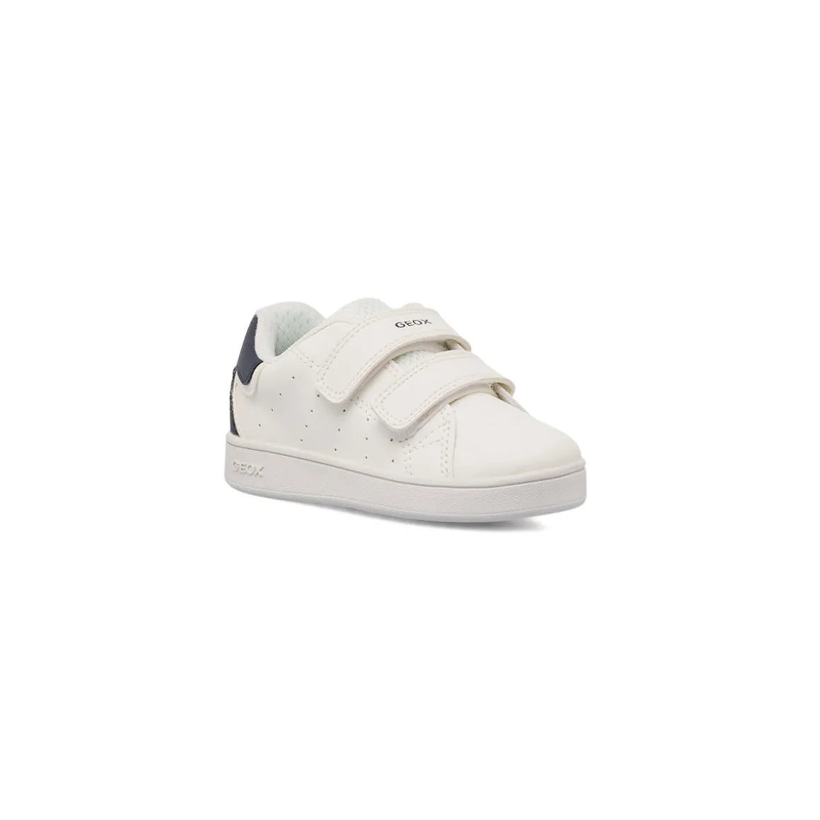 Sneakers da bambino bianche con strappi in velcro e dettagli blu Geox