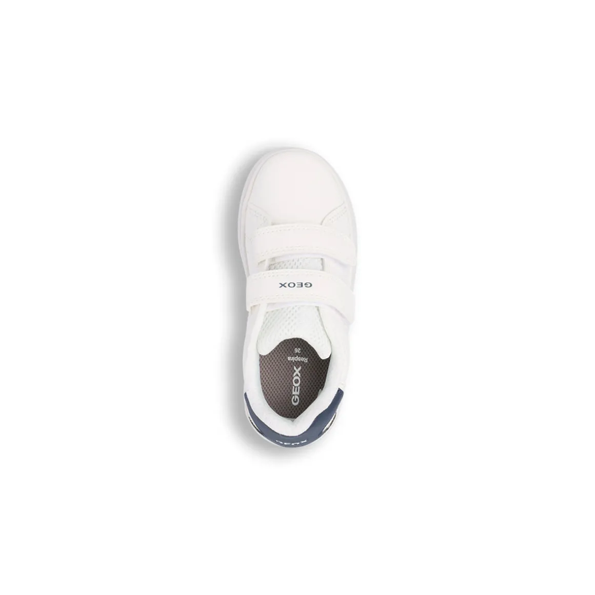 Sneakers da bambino bianche con strappi in velcro e dettagli blu Geox