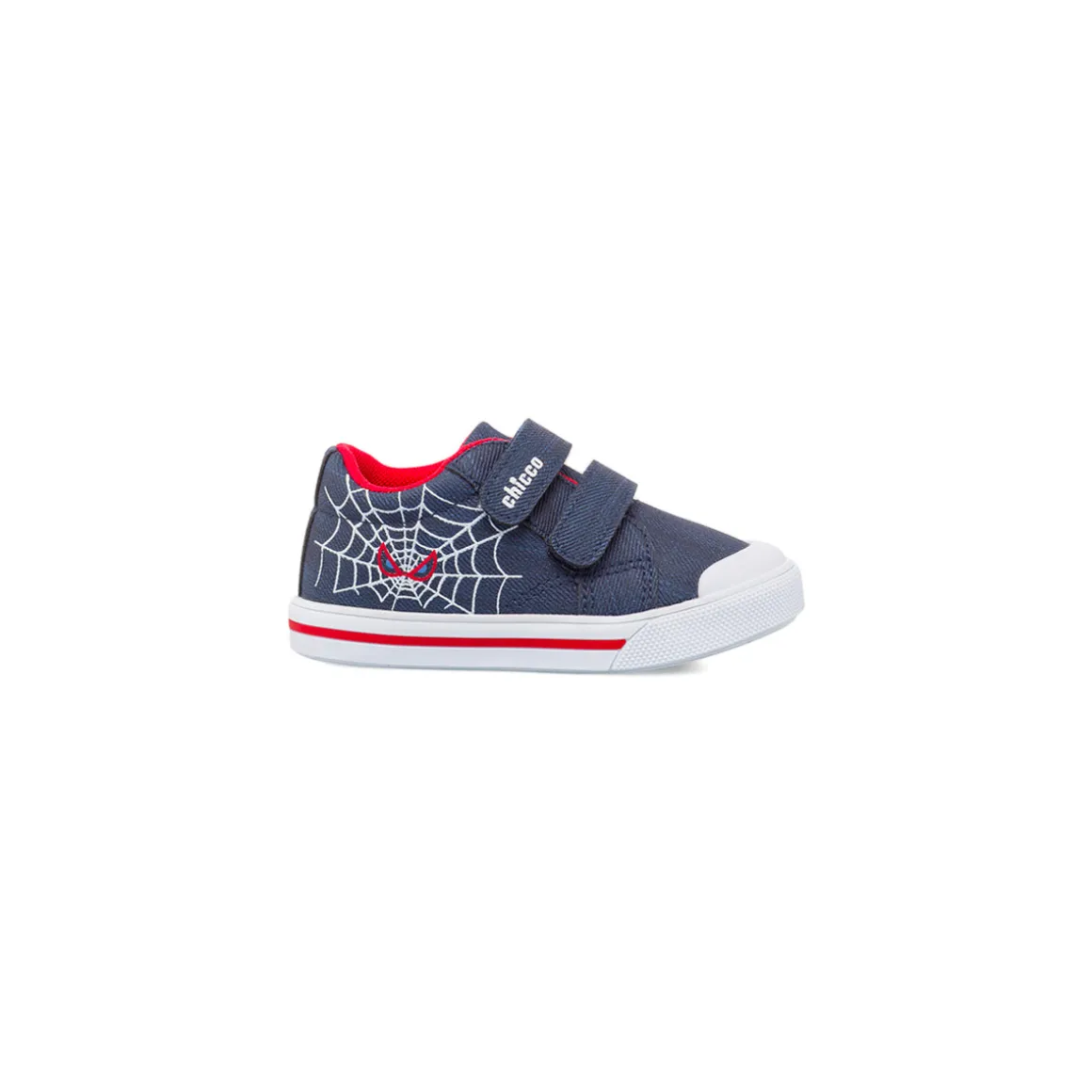 Sneakers da bambino blu in tela con stampa ragnatela e strappi in velcro Chicco