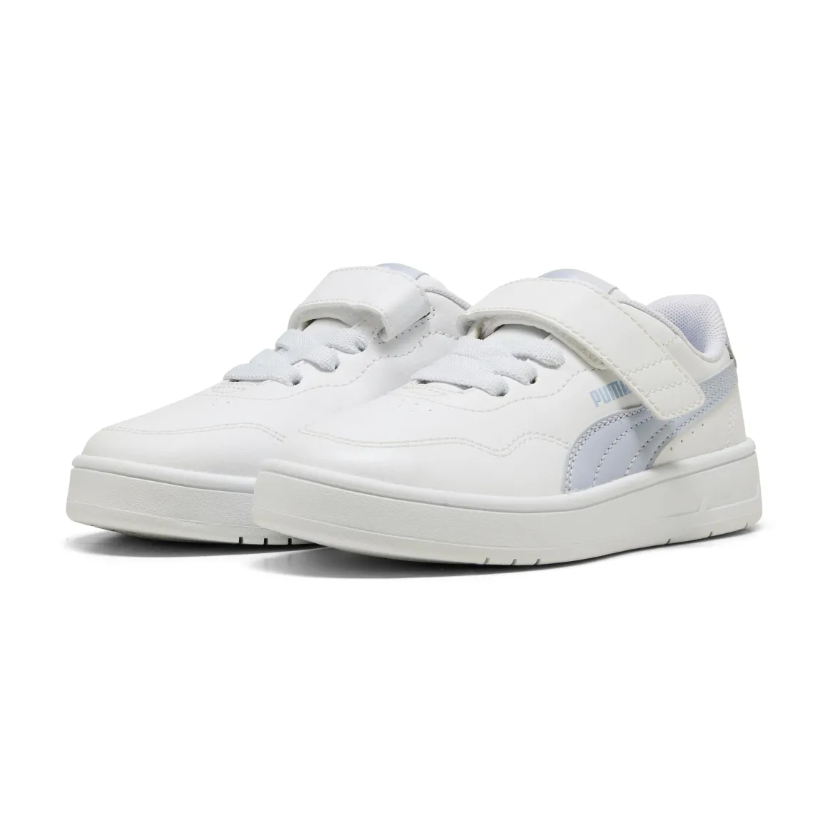 Sneakers da bambino e bambina bianche con dettaglio azzurro Puma Court Lally