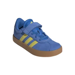 Sneakers da bambino e bambina in pelle effetto scamosciato blu e gialle adidas VL Court 2.0