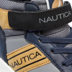 Sneakers da bambino grigie e blu con logo Nautica