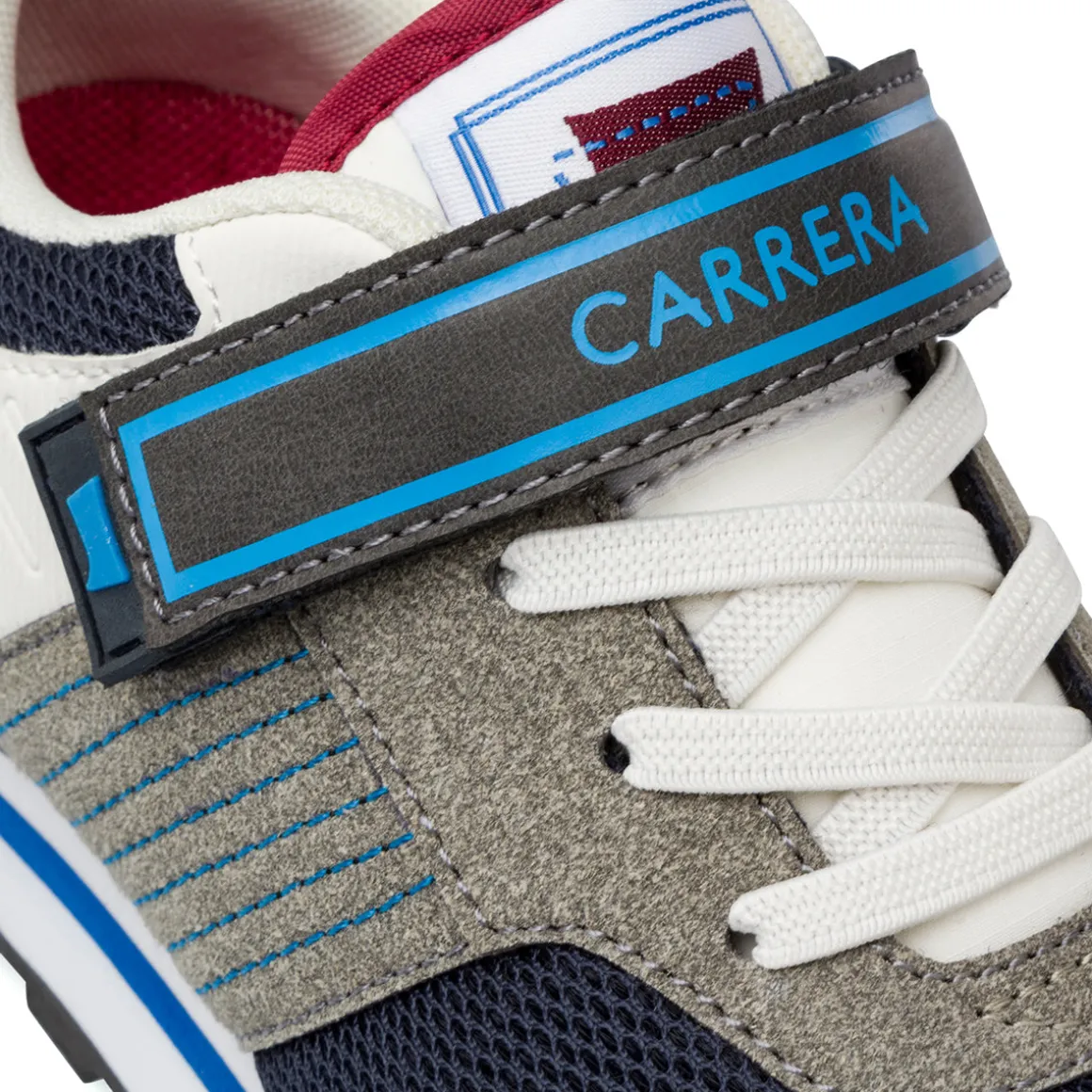 Sneakers da bambino grigie con chiusura a strappo e logo Carrera Jeans