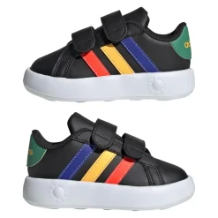 Sneakers da bambino primi passi nere con dettagli multicolore e logo adidas Grand Court 2.0