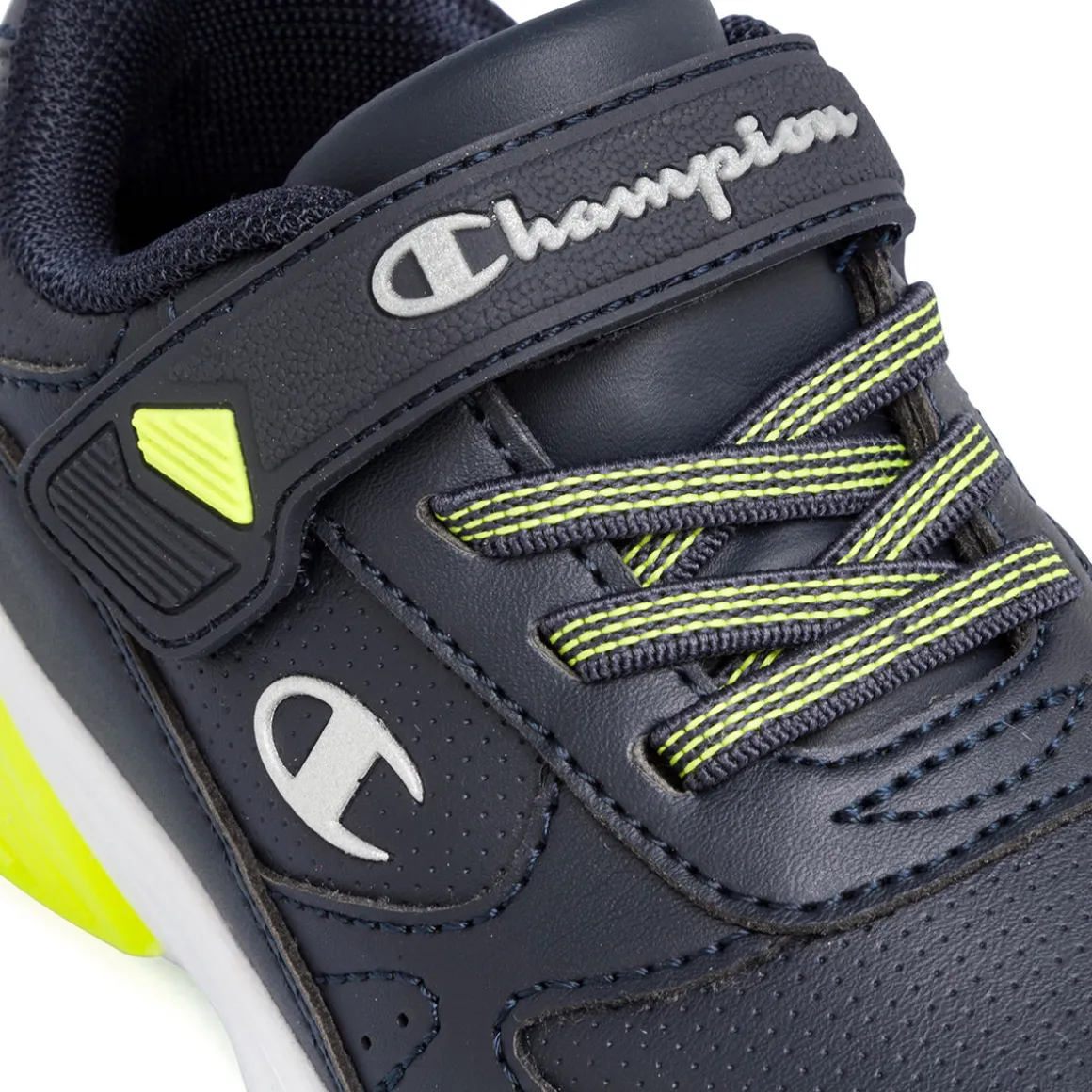 Sneakers da bambino Primi Passi blu navy con dettagli gialli e luci nella suola Champion Wave