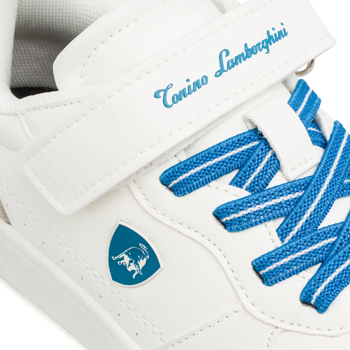 Sneakers da bambino Tonino Lamborghini bianche con dettagli azzurri