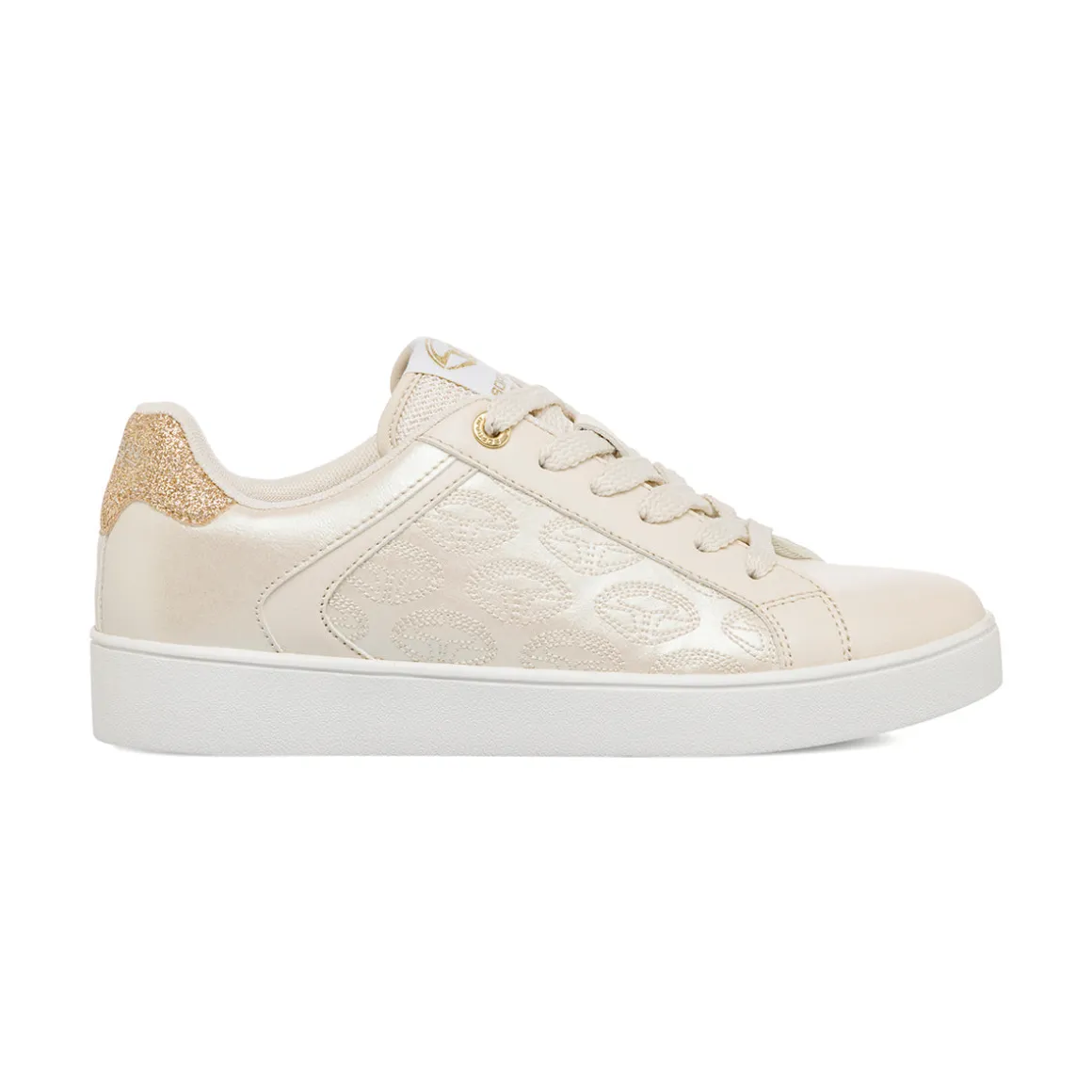 Sneakers da donna beige Soprani Sport con dettagli oro e suola platform