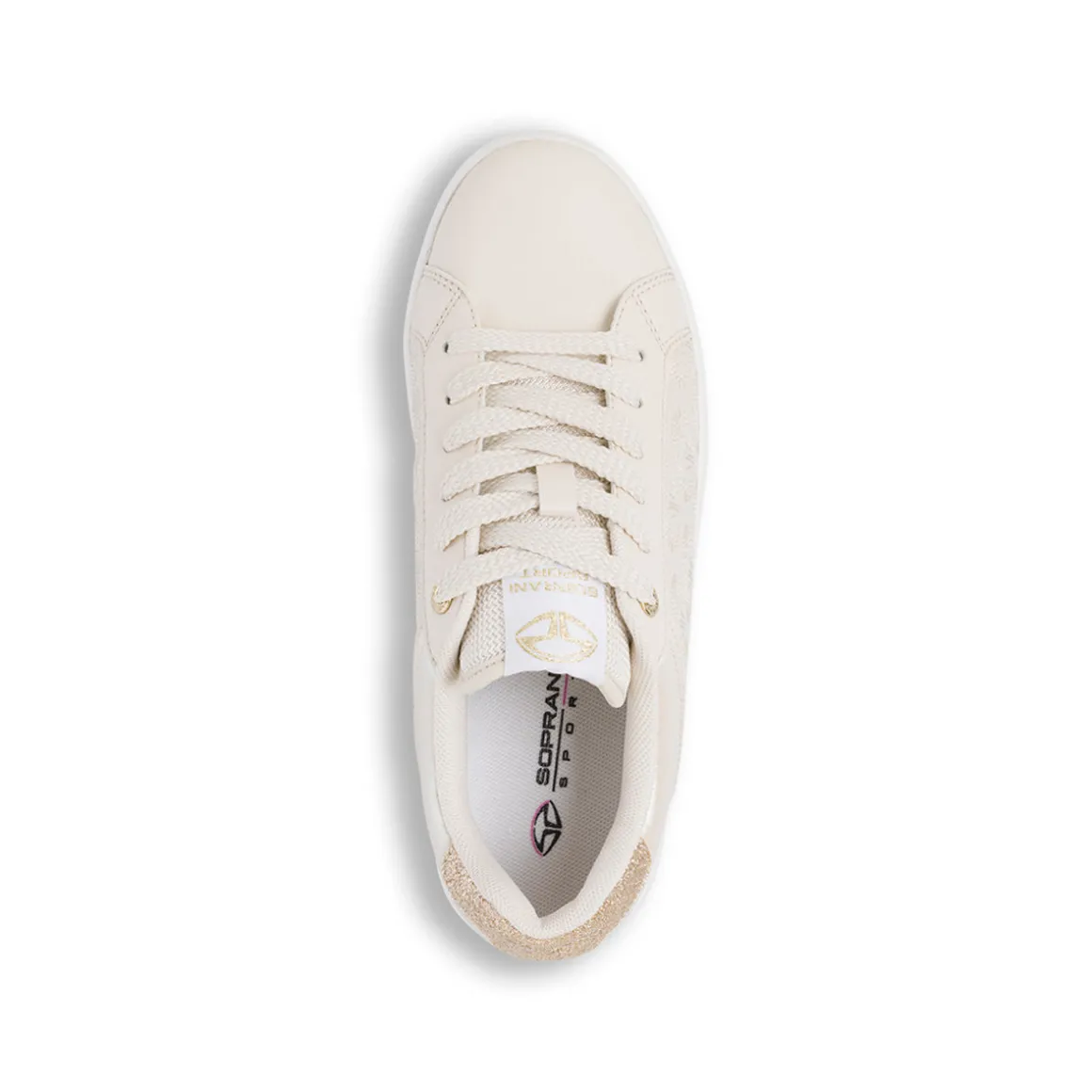 Sneakers da donna beige Soprani Sport con dettagli oro e suola platform