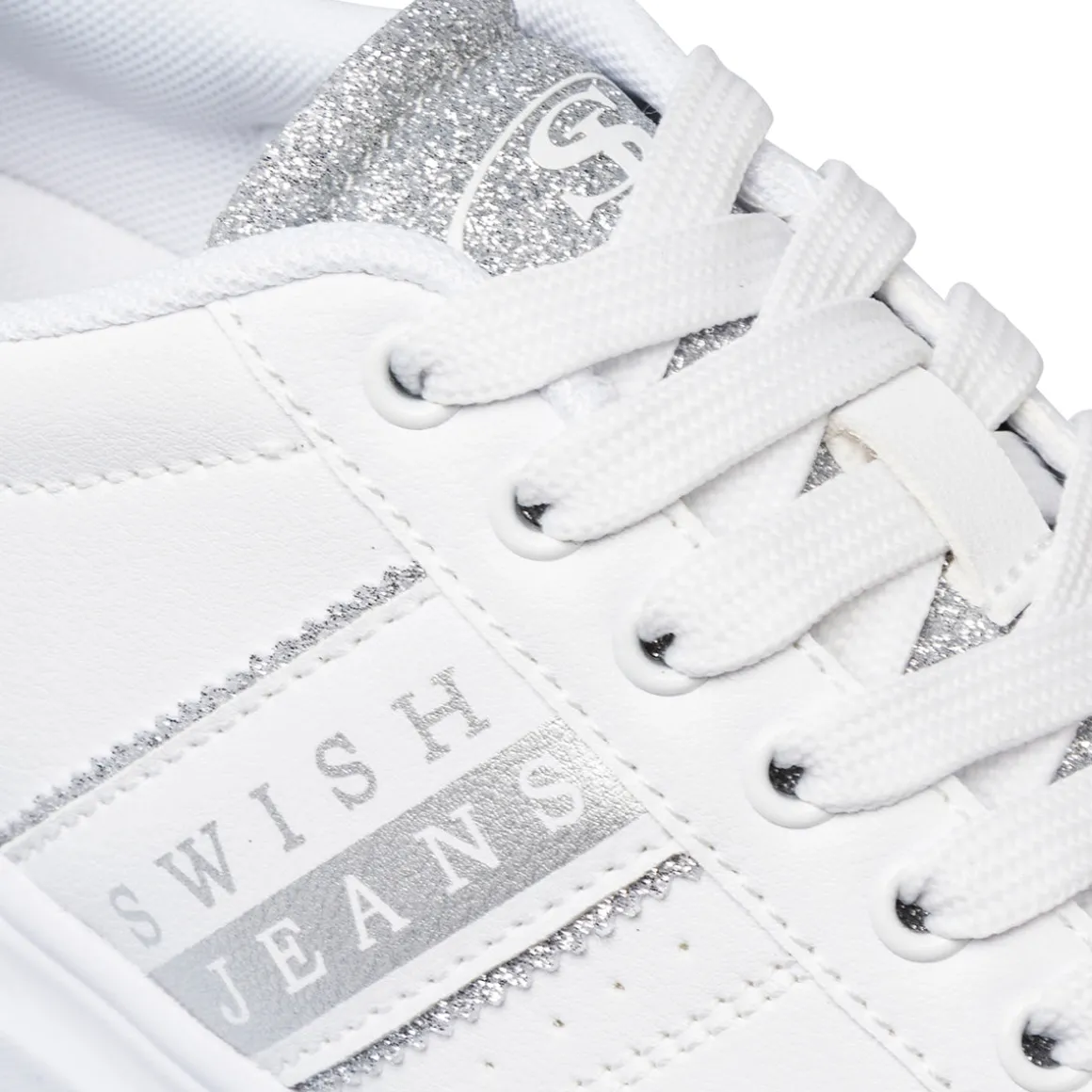 Sneakers da donna bianche con dettagli argento glitter Swish Jeans