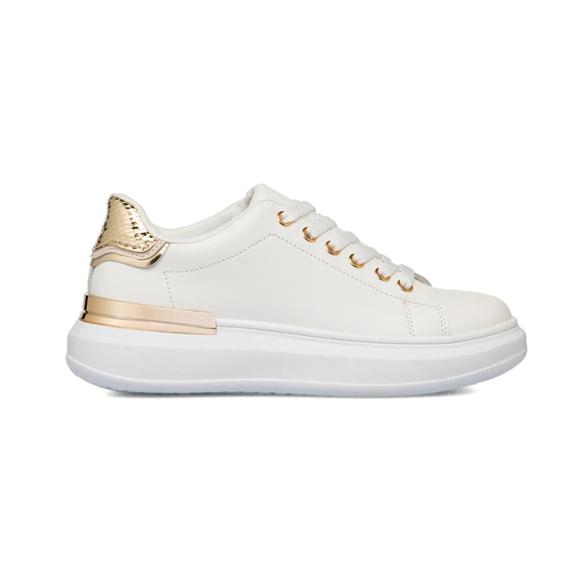 Sneakers da donna bianche Lora Ferres con dettagli in oro e suola platform