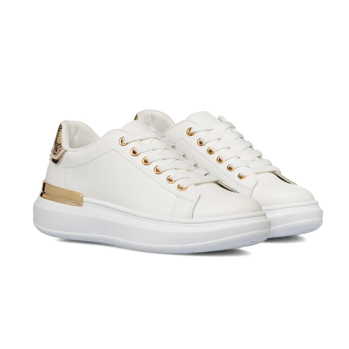Sneakers da donna bianche Lora Ferres con dettagli in oro e suola platform