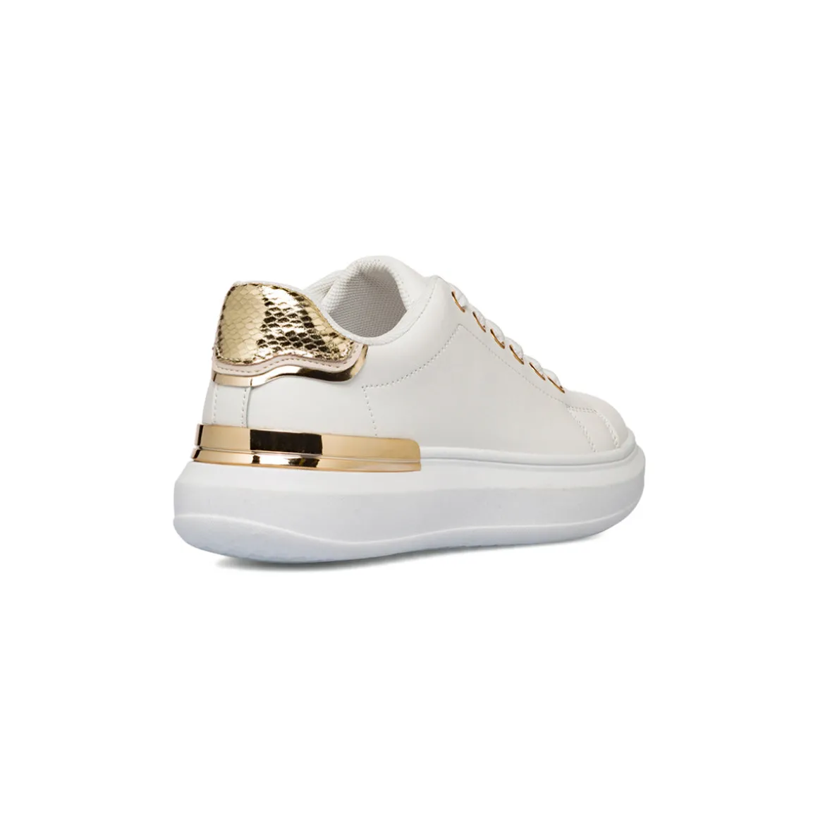 Sneakers da donna bianche Lora Ferres con dettagli in oro e suola platform
