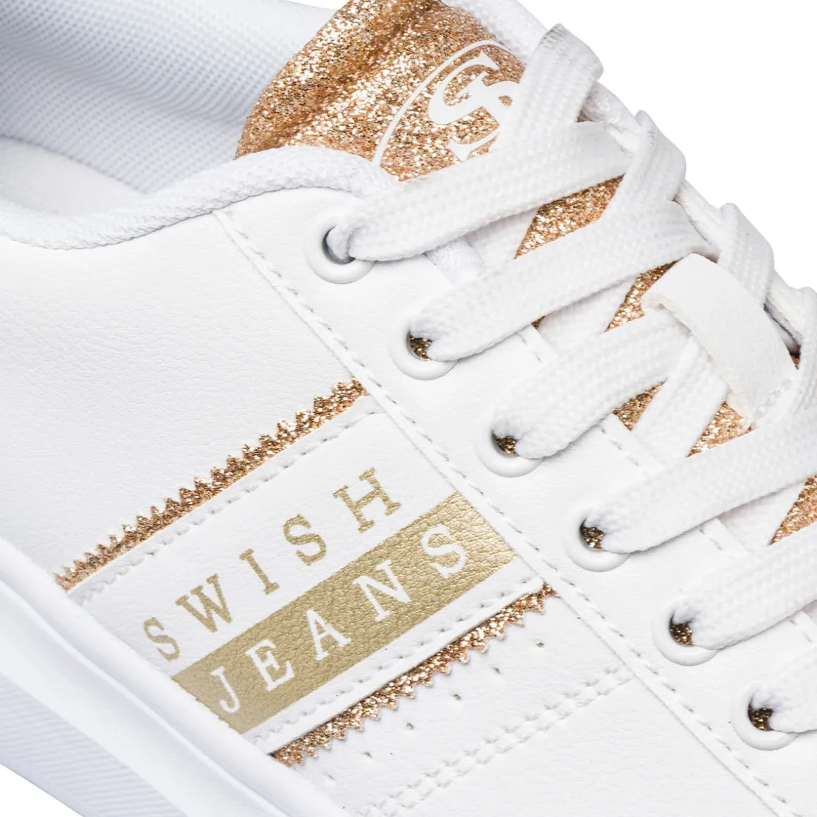 Sneakers da donna bianche con dettagli oro Swish Jeans