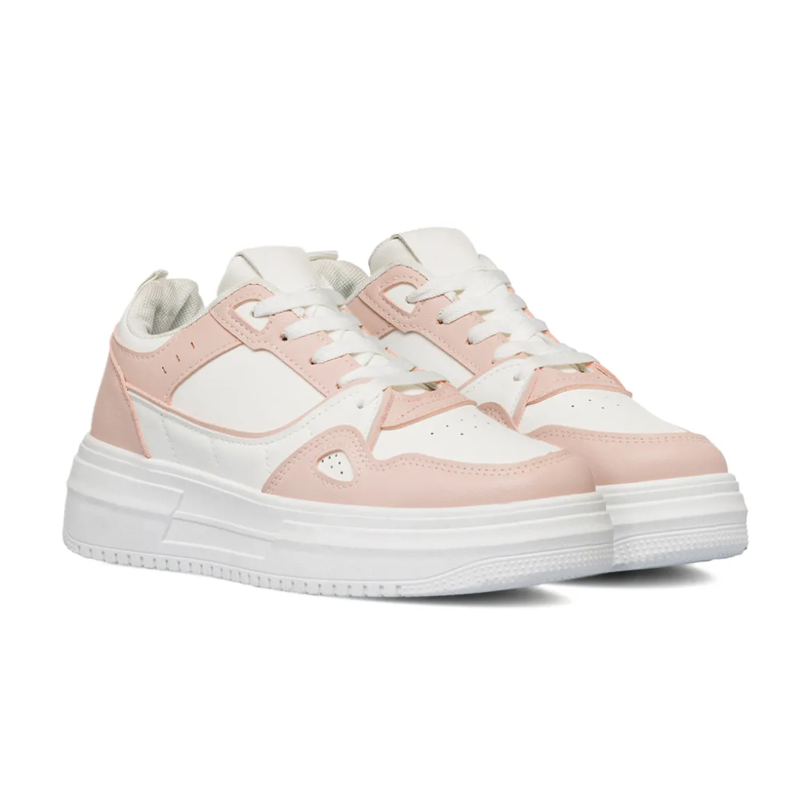 Sneakers da donna bianche e rosa Lora Ferres con suola platform