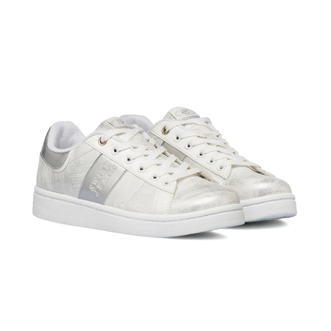 Sneakers da donna bianche con dettagli in argento Swish Jeans