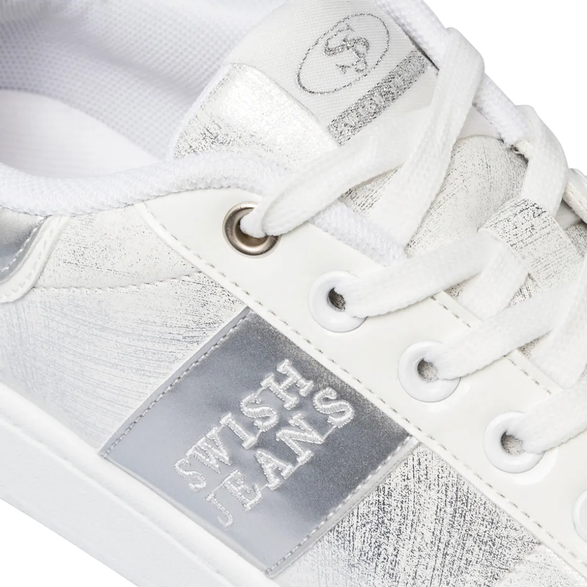 Sneakers da donna bianche con dettagli in argento Swish Jeans