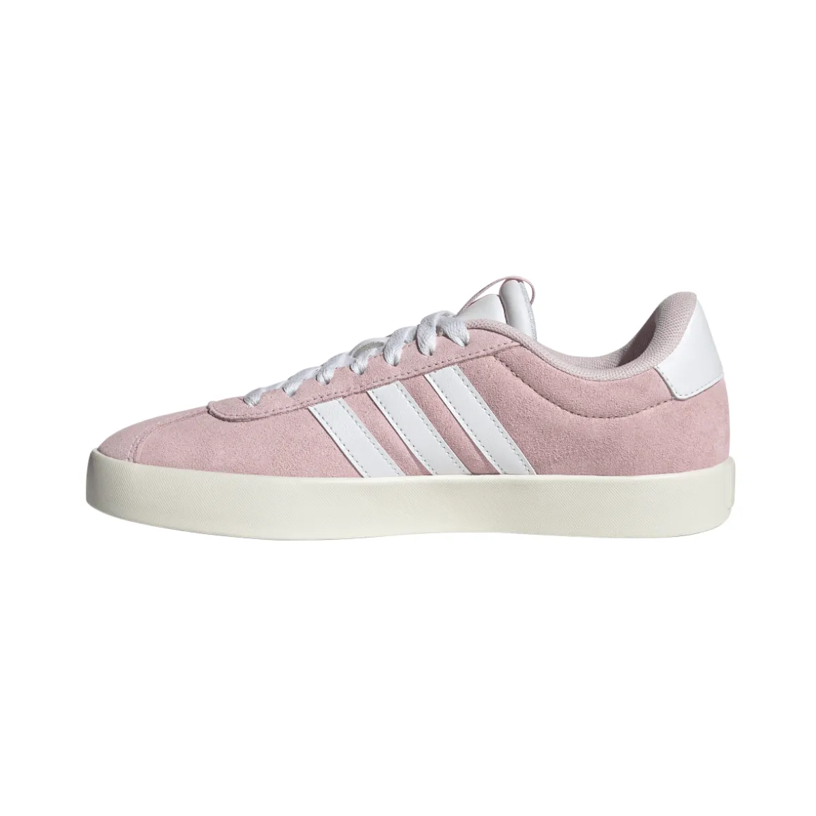 Sneakers da donna in pelle effetto scamosciato rosa e bianche adidas VL Court 3.0