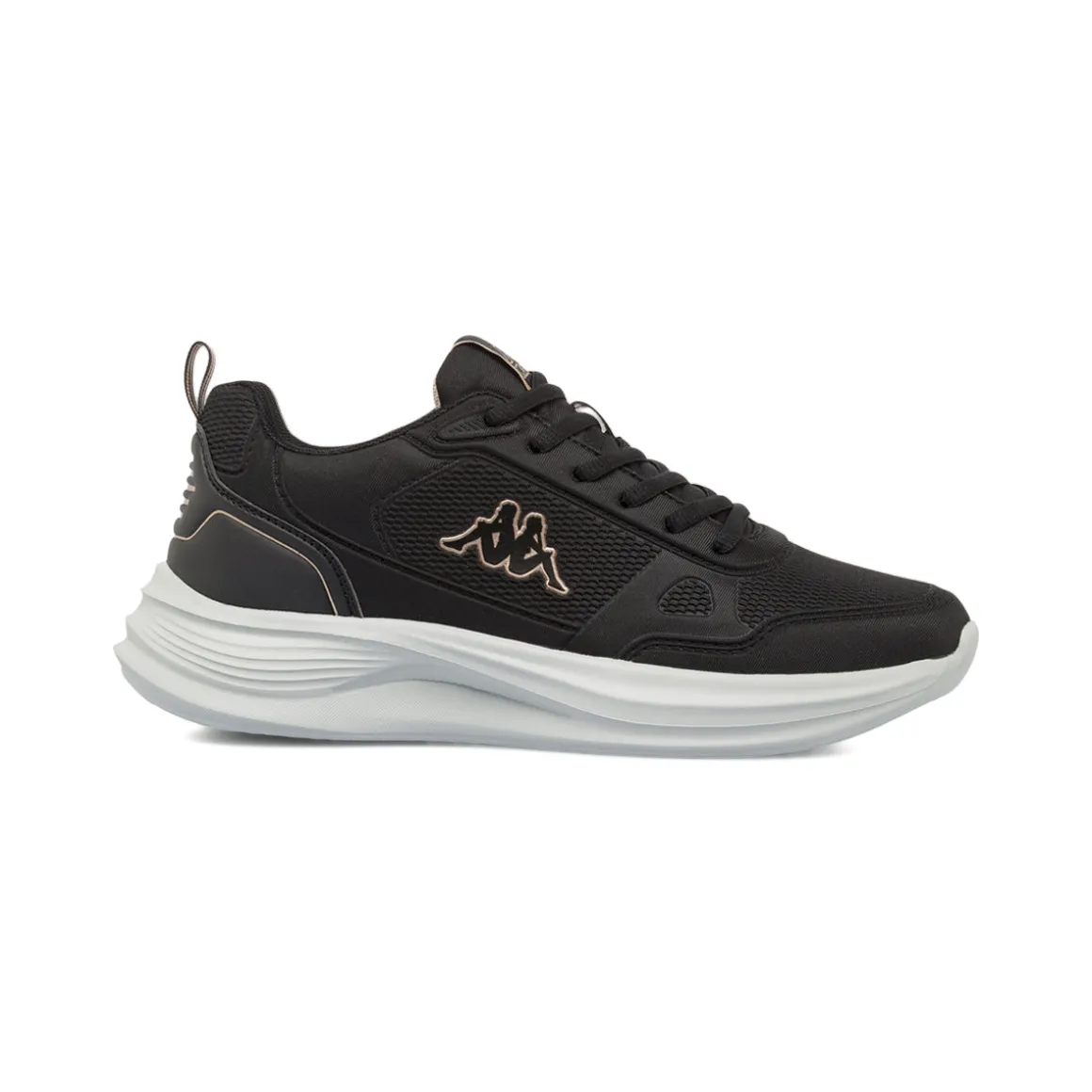 Sneakers da Donna Nere con Dettagli Beige e Suola Bianca Kappa