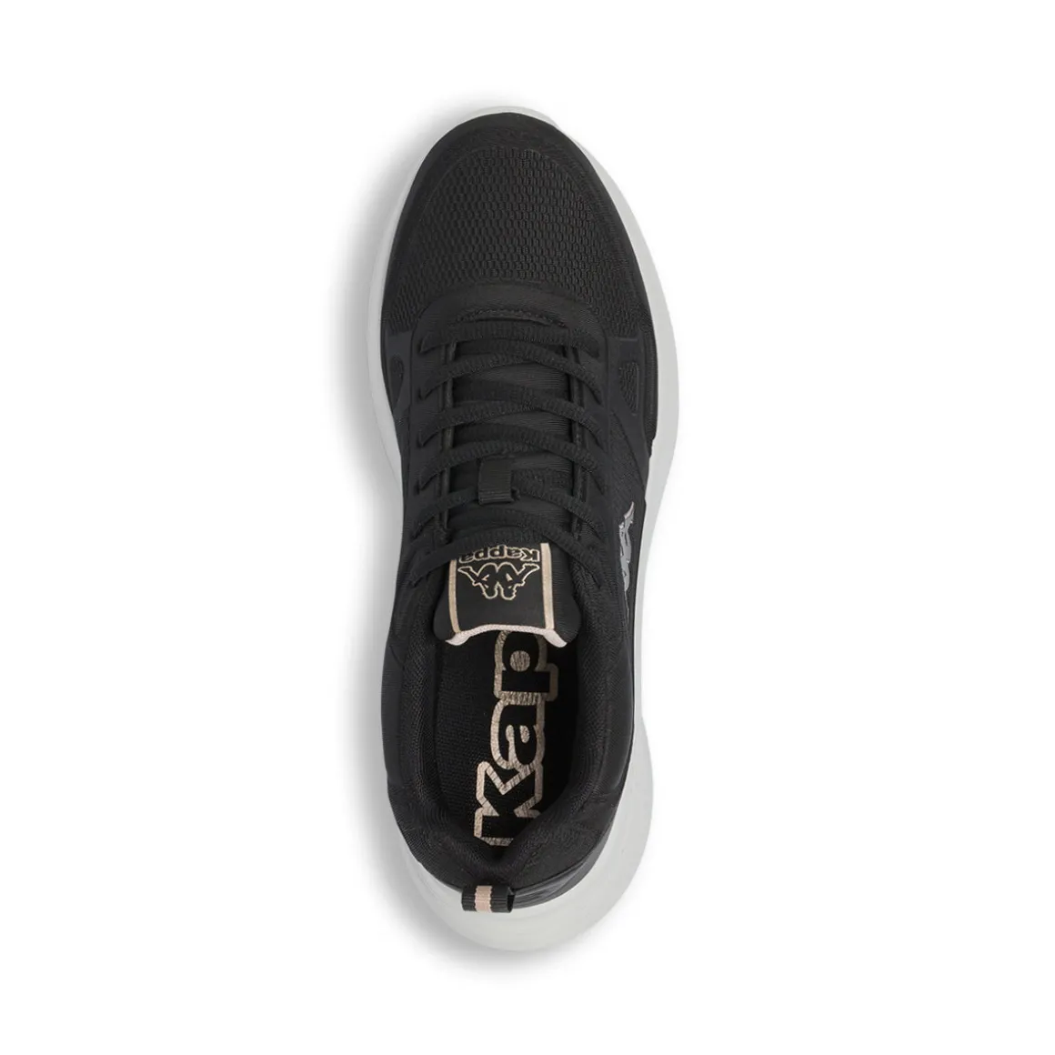 Sneakers da Donna Nere con Dettagli Beige e Suola Bianca Kappa