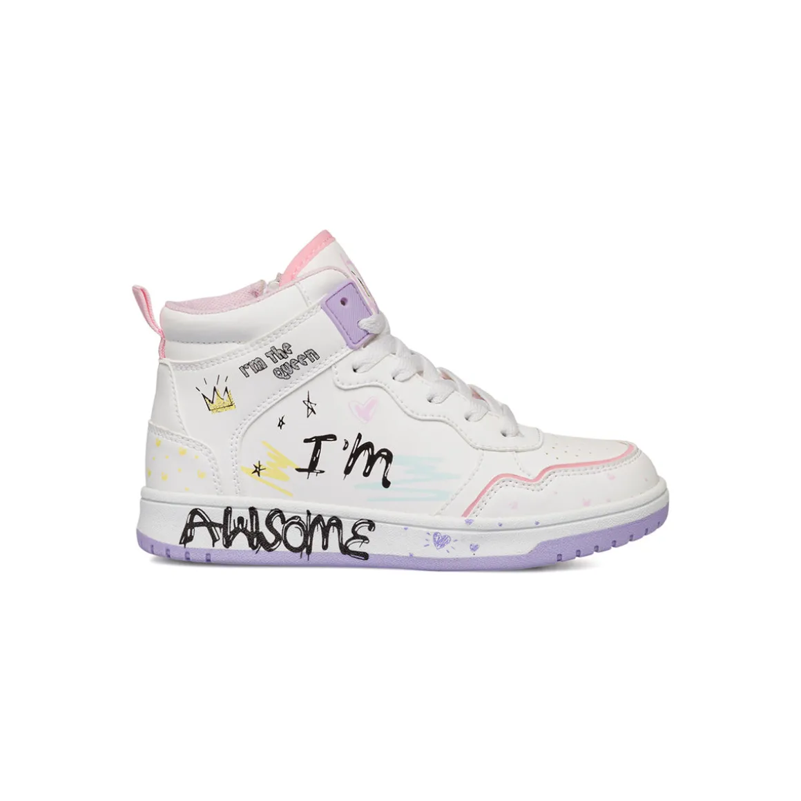 Sneakers da ragazza alte bianche e lilla con stampe Dieci Baci