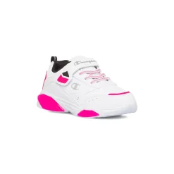 Sneakers da ragazza bianche con dettagli rosa e neri e luci nella suola Champion Wave