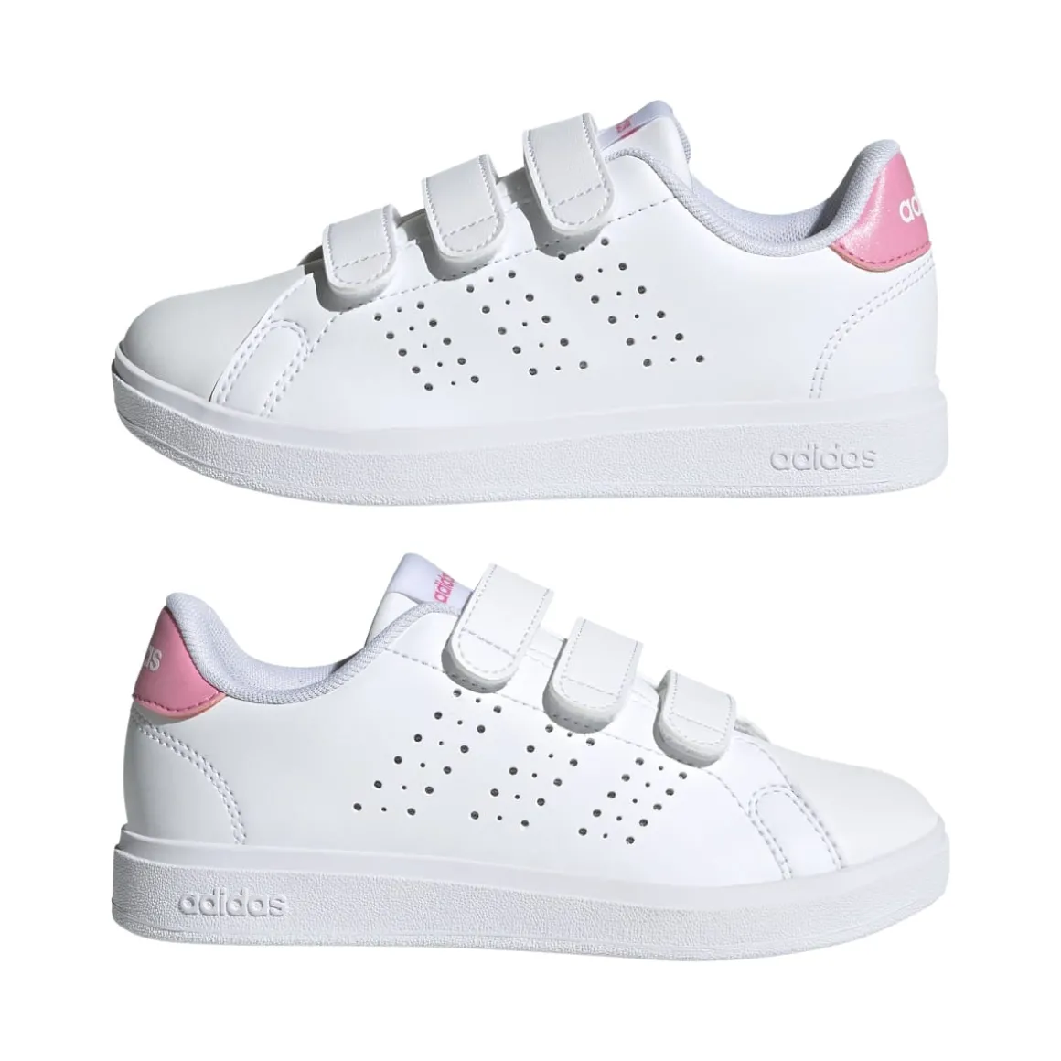 Sneakers da ragazza bianche e rose con tripla chiusura strappo Advantage 2.0 adidas