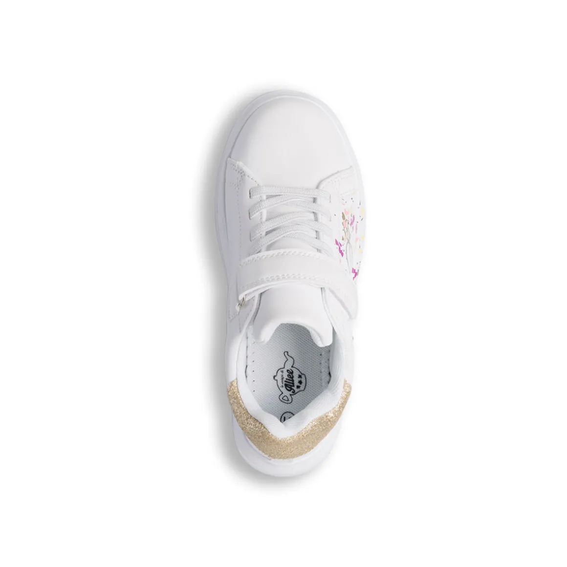 Sneakers da ragazza bianche con stampe e glitter Le scarpe di Alice