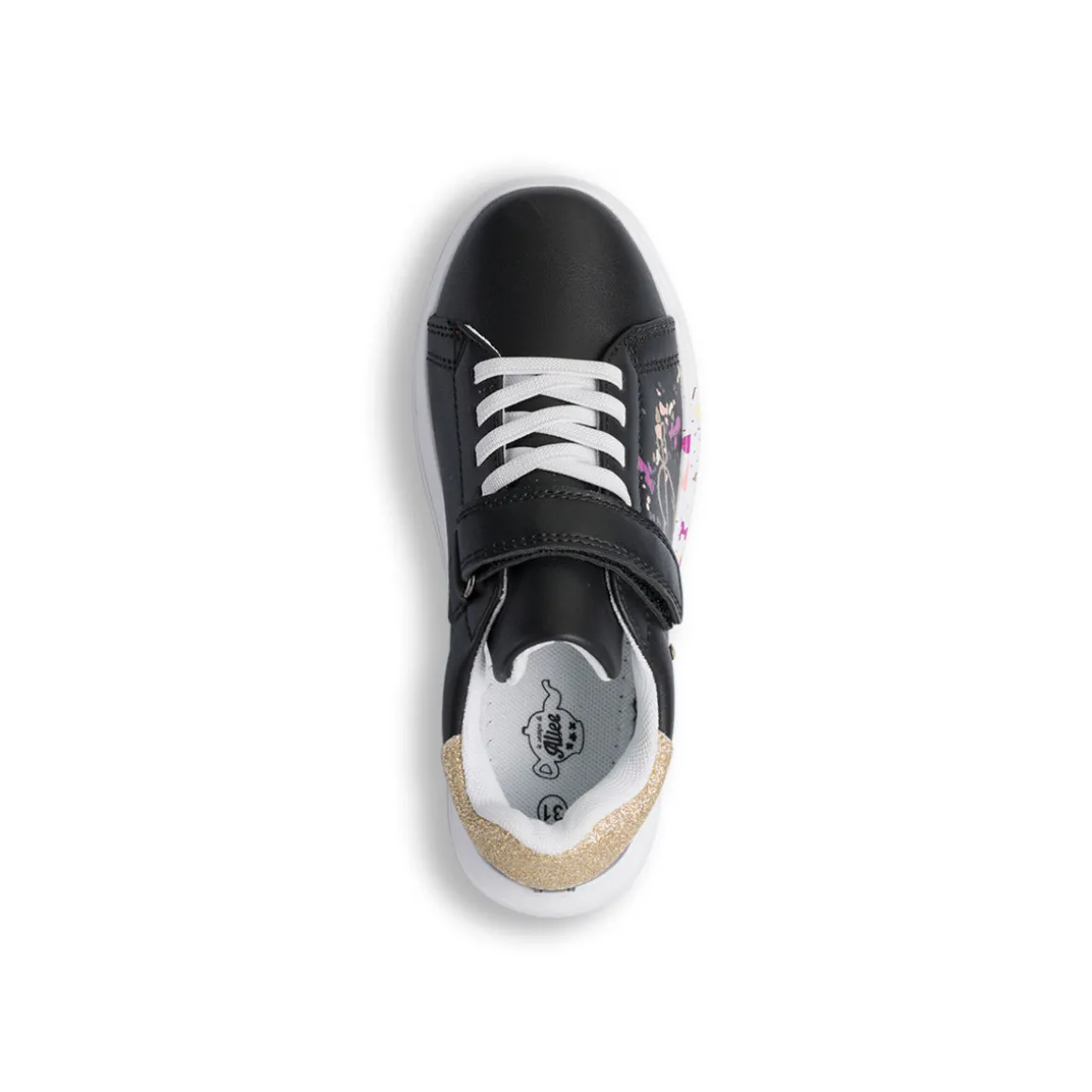 Sneakers da ragazza nere con stampe e glitter Le scarpe di Alice