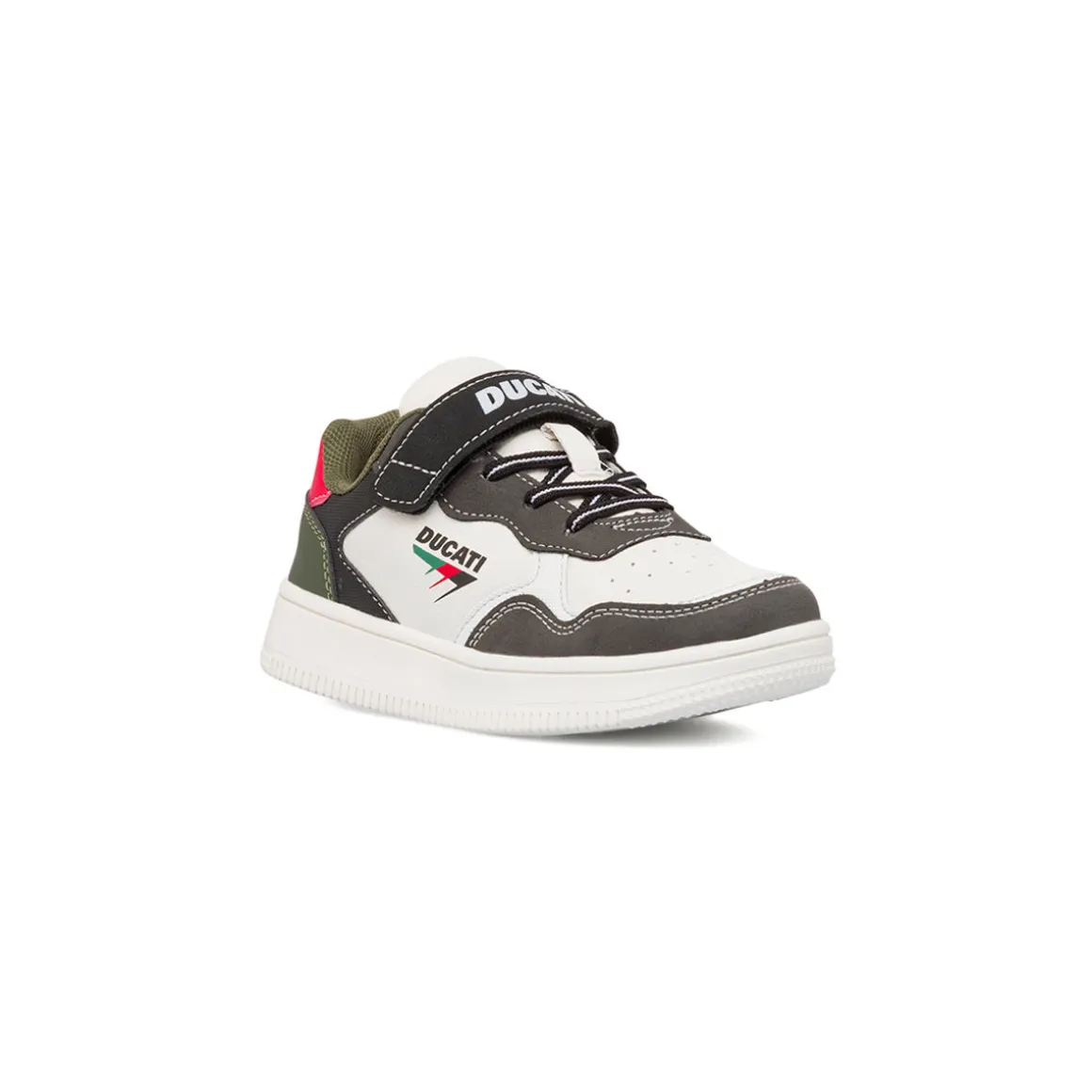 Sneakers da ragazzo bianche e grigie con logo Ducati