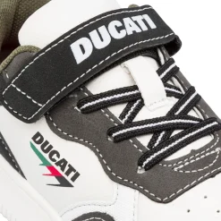 Sneakers da ragazzo bianche e grigie con logo Ducati