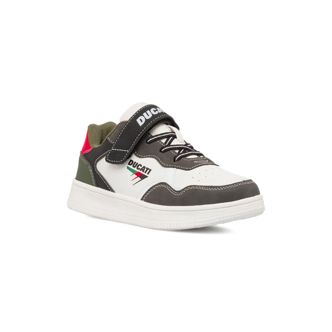 Sneakers da ragazzo bianche e grigie con logo Ducati
