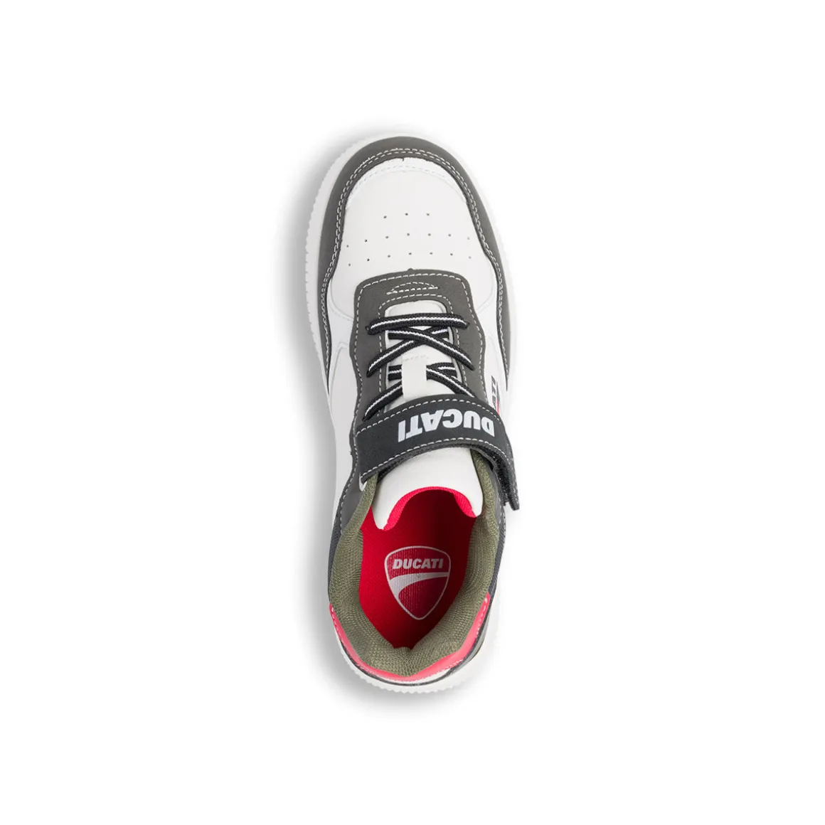 Sneakers da ragazzo bianche e grigie con logo Ducati