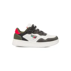 Sneakers da ragazzo bianche e grigie con logo Ducati