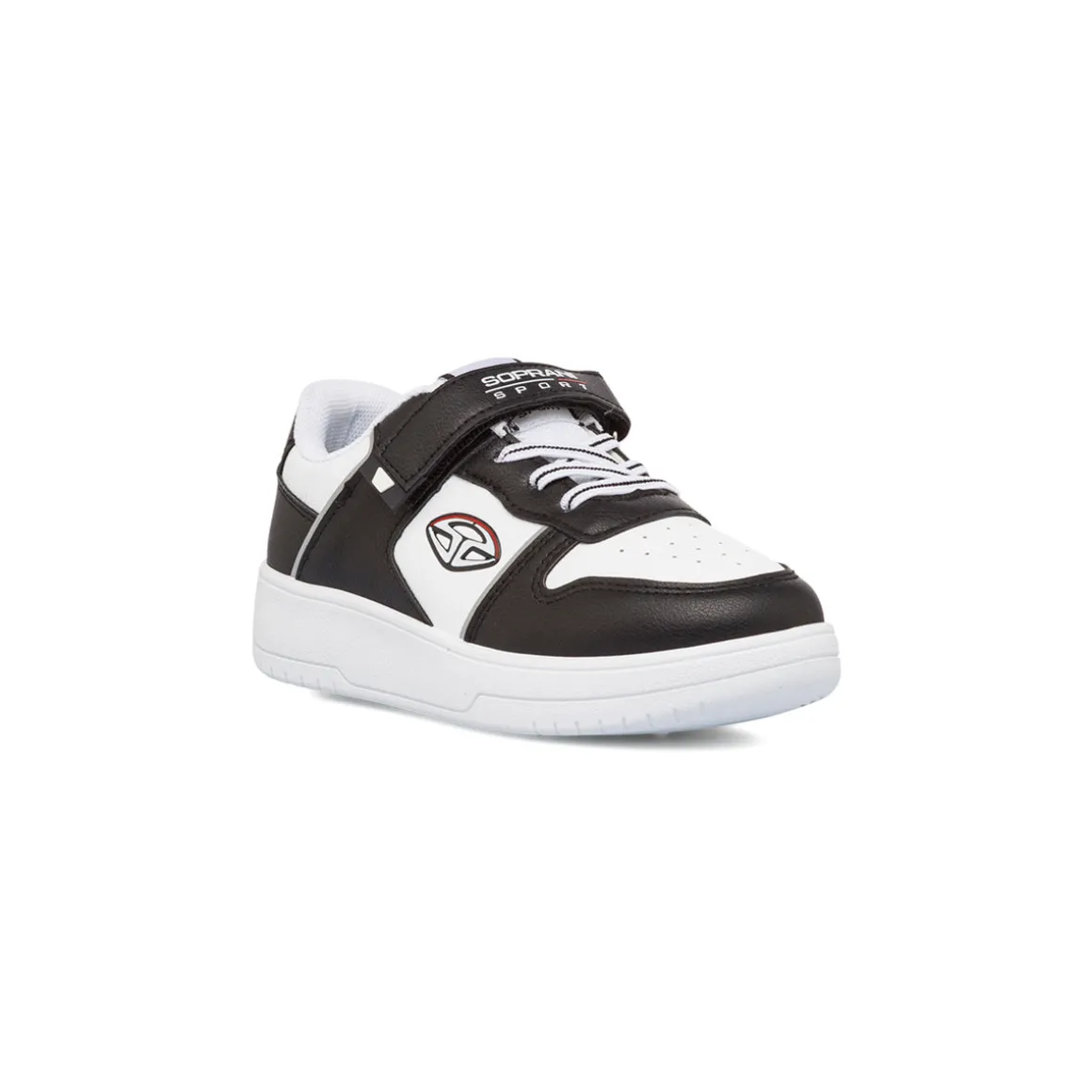 Sneakers da ragazzo bianche con dettagli neri e logo Soprani Sport