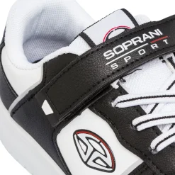 Sneakers da ragazzo bianche con dettagli neri e logo Soprani Sport