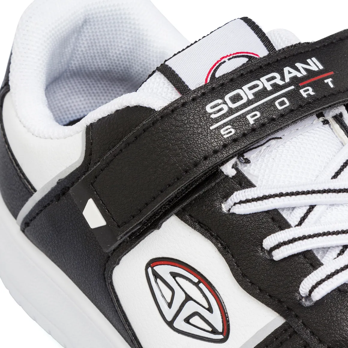 Sneakers da ragazzo bianche con dettagli neri e logo Soprani Sport