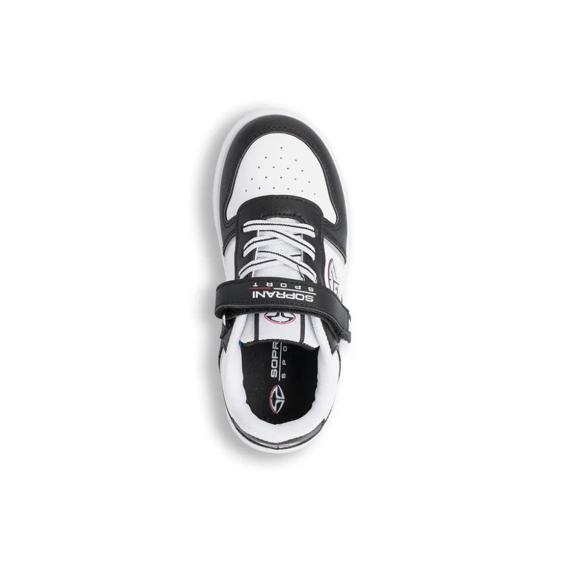Sneakers da ragazzo bianche con dettagli neri e logo Soprani Sport
