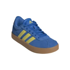 Sneakers da ragazzo e ragazza in pelle effetto scamosciato blu e gialle adidas VL Court 2.0