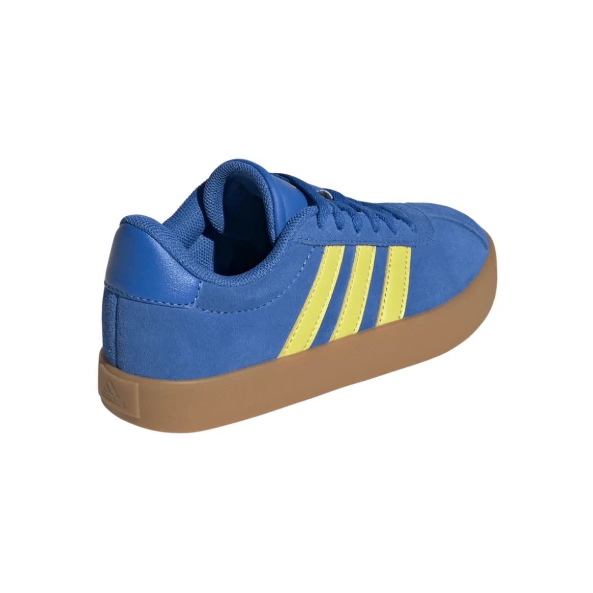 Sneakers da ragazzo e ragazza in pelle effetto scamosciato blu e gialle adidas VL Court 2.0
