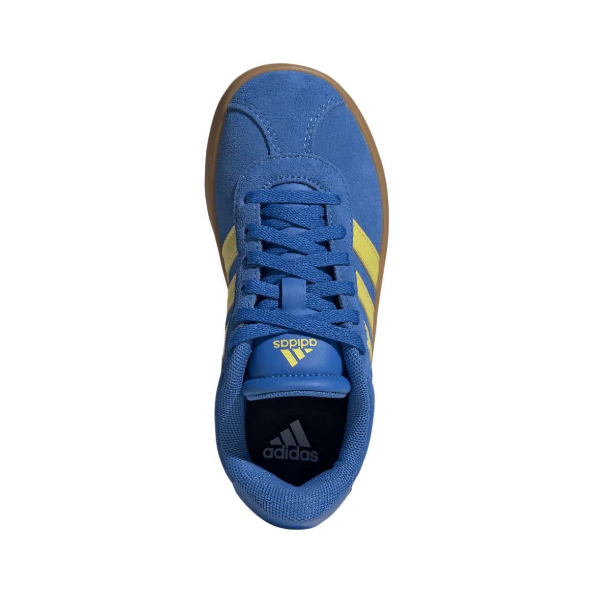 Sneakers da ragazzo e ragazza in pelle effetto scamosciato blu e gialle adidas VL Court 2.0