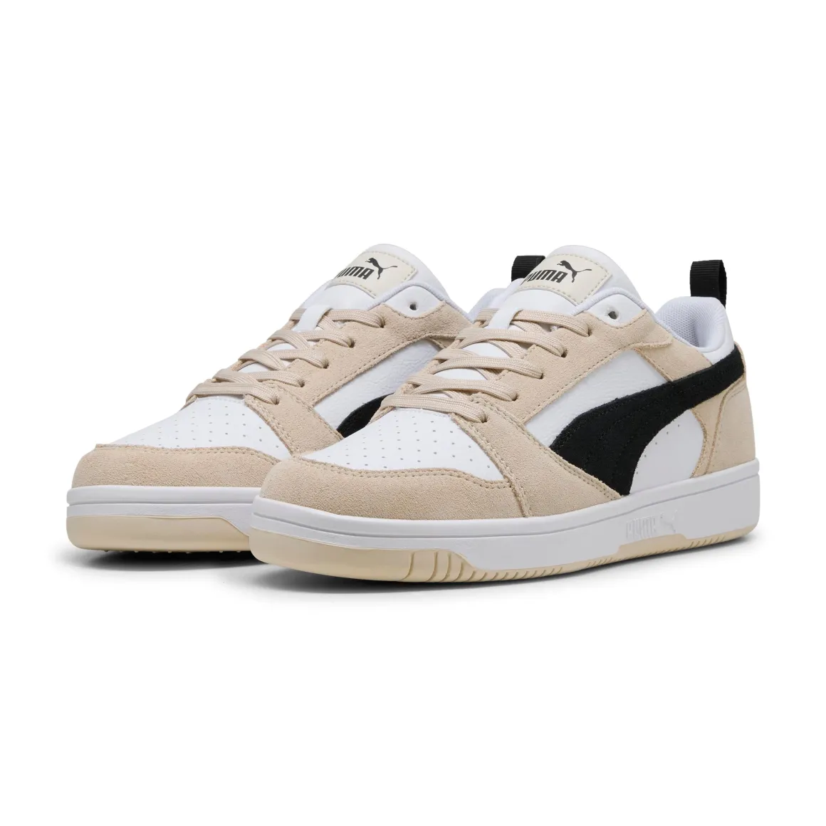 Sneakers da uomo beige e bianche con dettagli effetto scamosciato Puma Rebound v6 Low