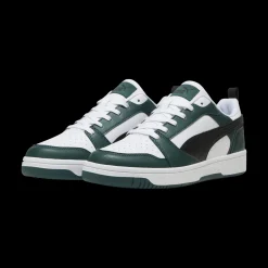Sneakers da uomo bianche nere e verde scuro con logo Puma Rebound V6